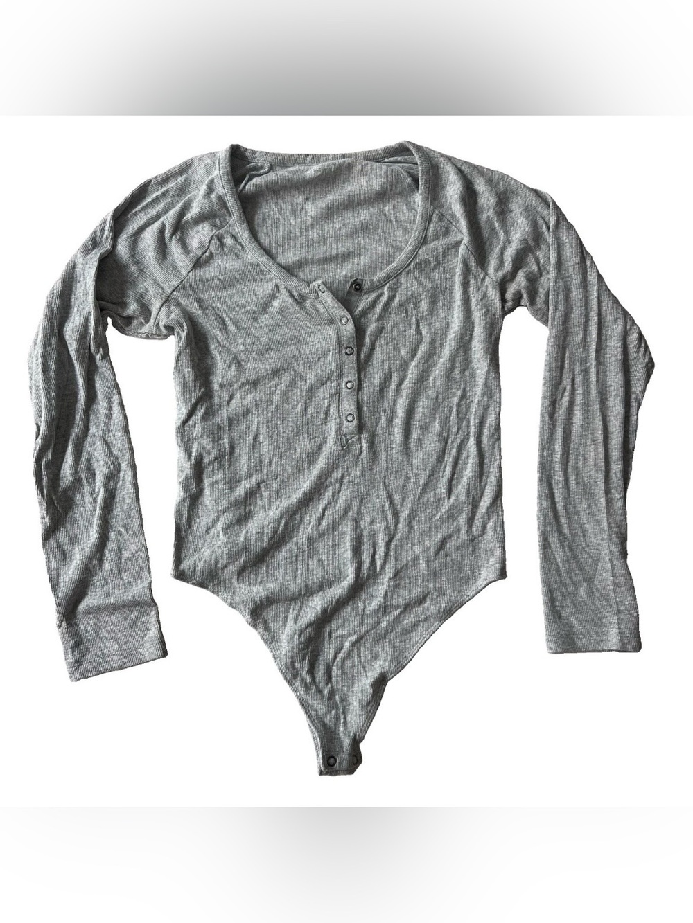 Aerie Ribbed Long Sleeve Henley Bodysuit Womens L Heather Gray Minimalist